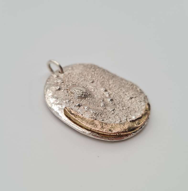 Large Silver Moon with 9ct Gold Crescent Pendant