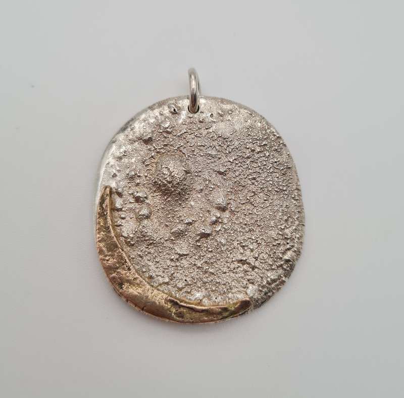 Large Silver Moon with 9ct Gold Crescent Pendant