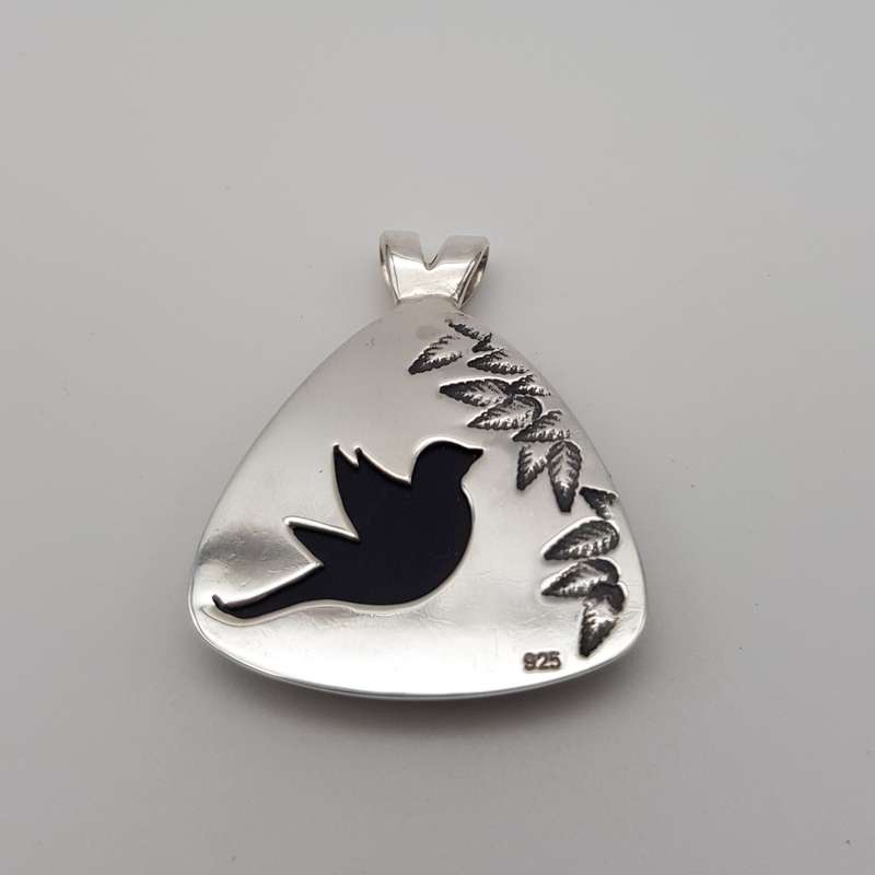Onyx Bird Pendant 925 Sterling Silver