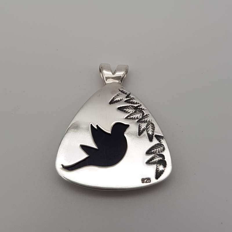 Onyx Bird Pendant 925 Sterling Silver