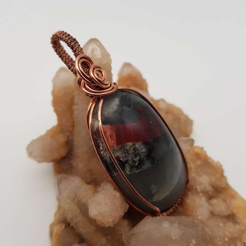 Bloodstone Wire-Wrap Copper Pendant