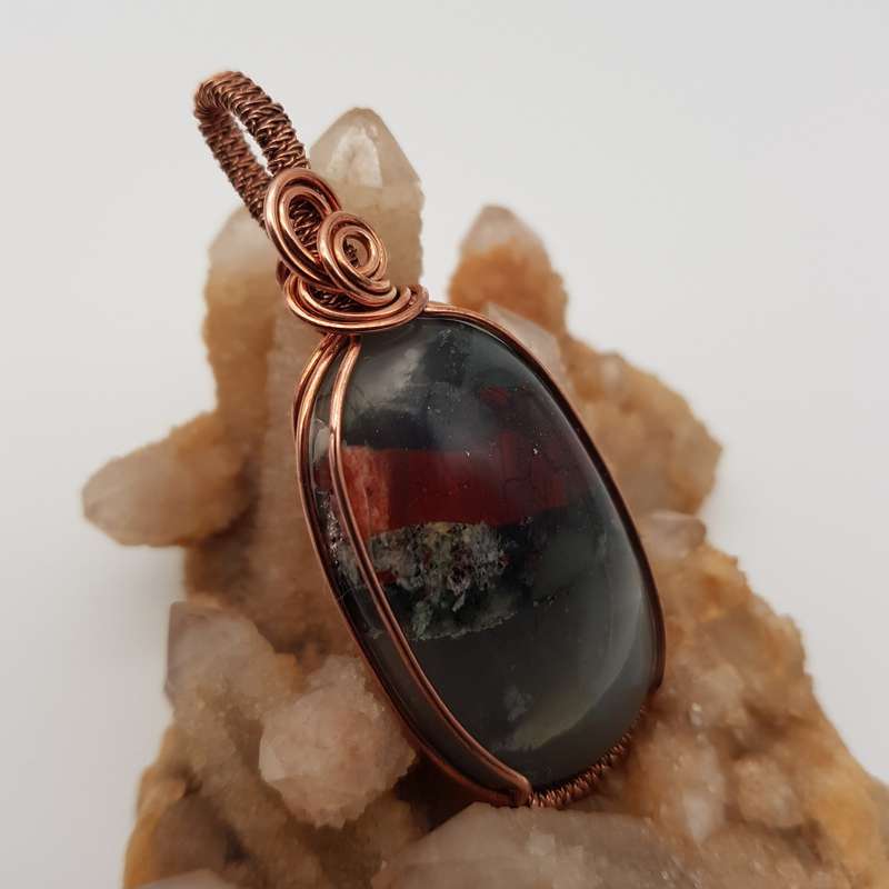 Bloodstone Wire-Wrap Copper Pendant