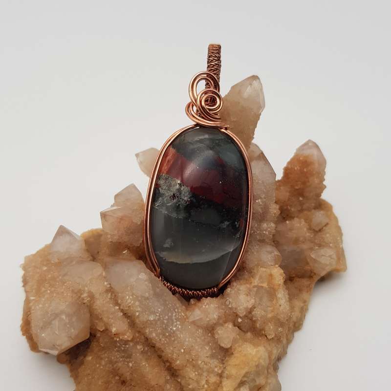 Bloodstone Wire-Wrap Copper Pendant