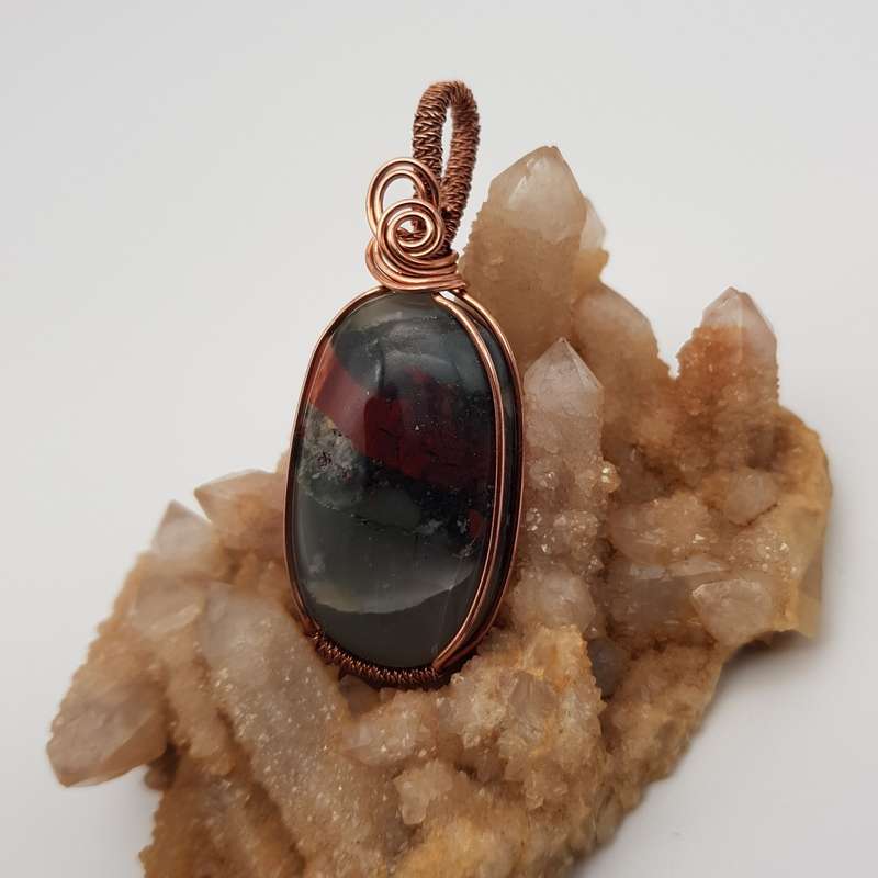 Bloodstone Wire-Wrap Copper Pendant