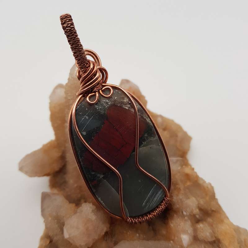 Bloodstone Wire-Wrap Copper Pendant