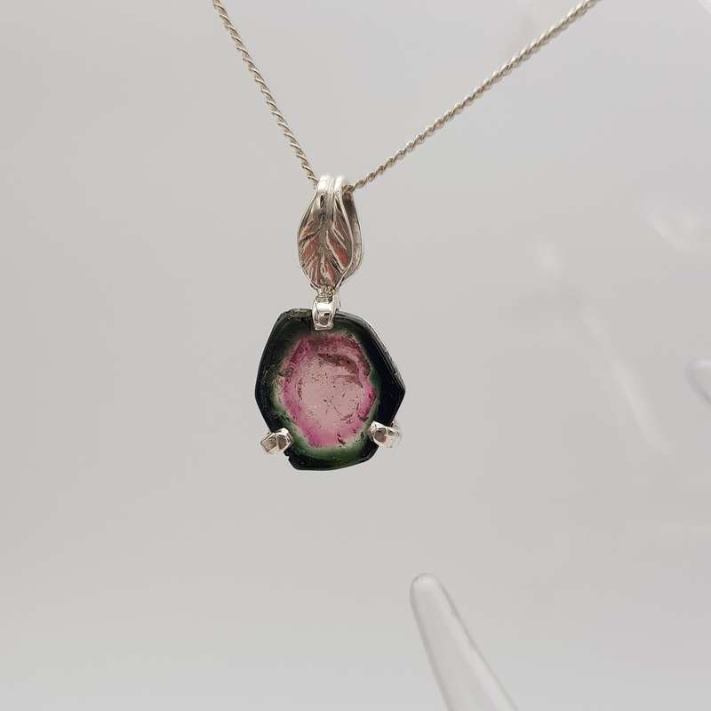 Watermelon Tourmaline Sterling Silver Necklace