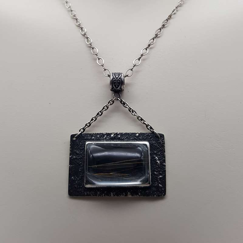 Golden Rutile in Quartz Window Necklace 925 SS