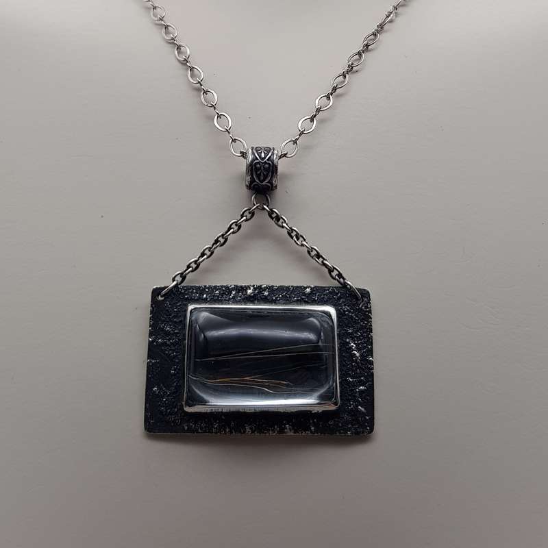 Golden Rutile in Quartz Window Necklace 925 SS
