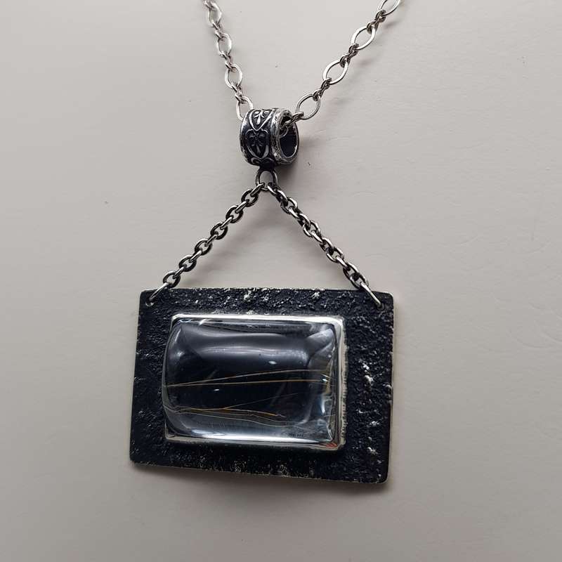 Golden Rutile in Quartz Window Necklace 925 SS