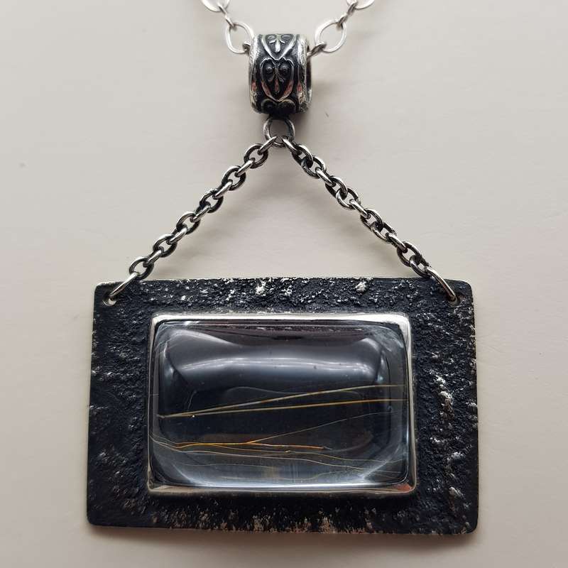 Golden Rutile in Quartz Window Necklace 925 SS