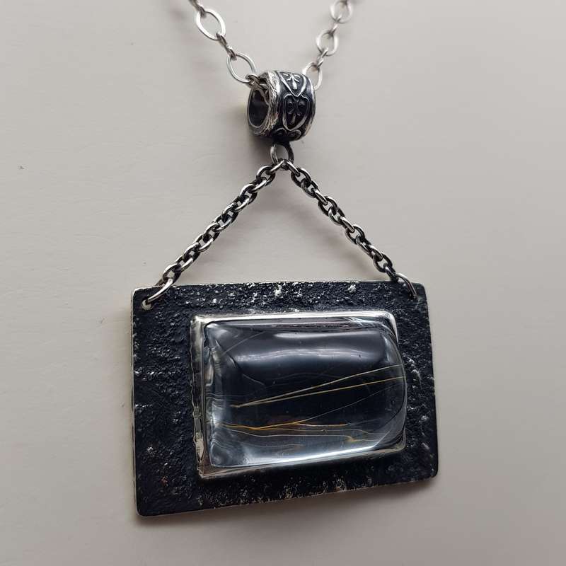 Golden Rutile in Quartz Window Necklace 925 SS