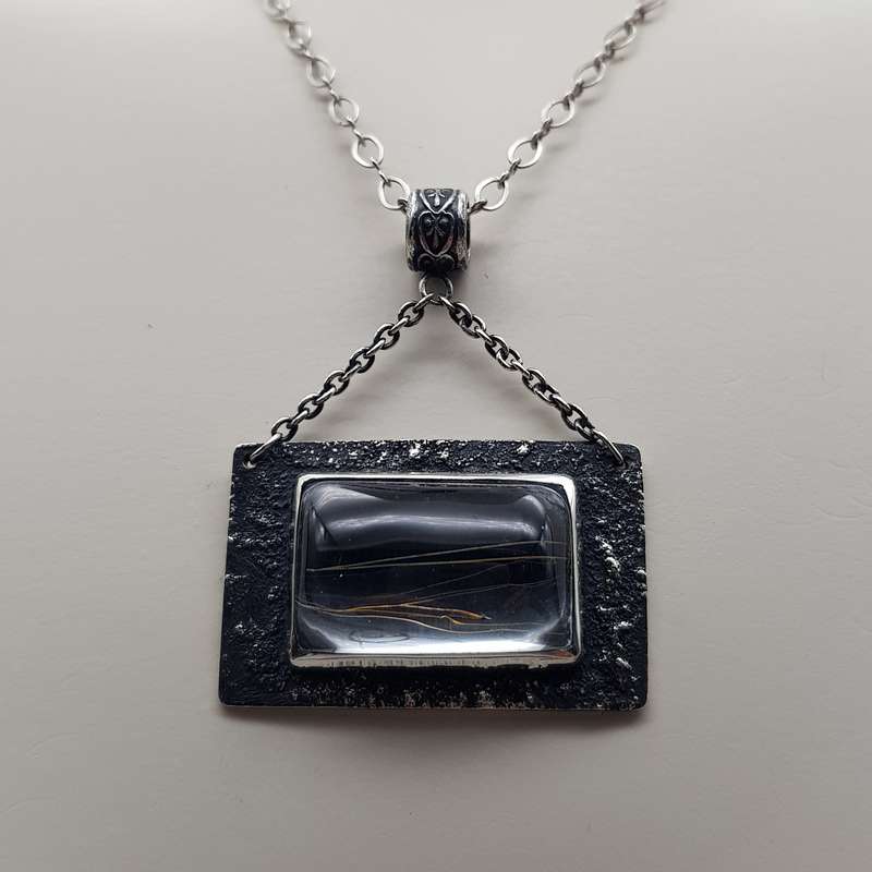 Golden Rutile in Quartz Window Necklace 925 SS