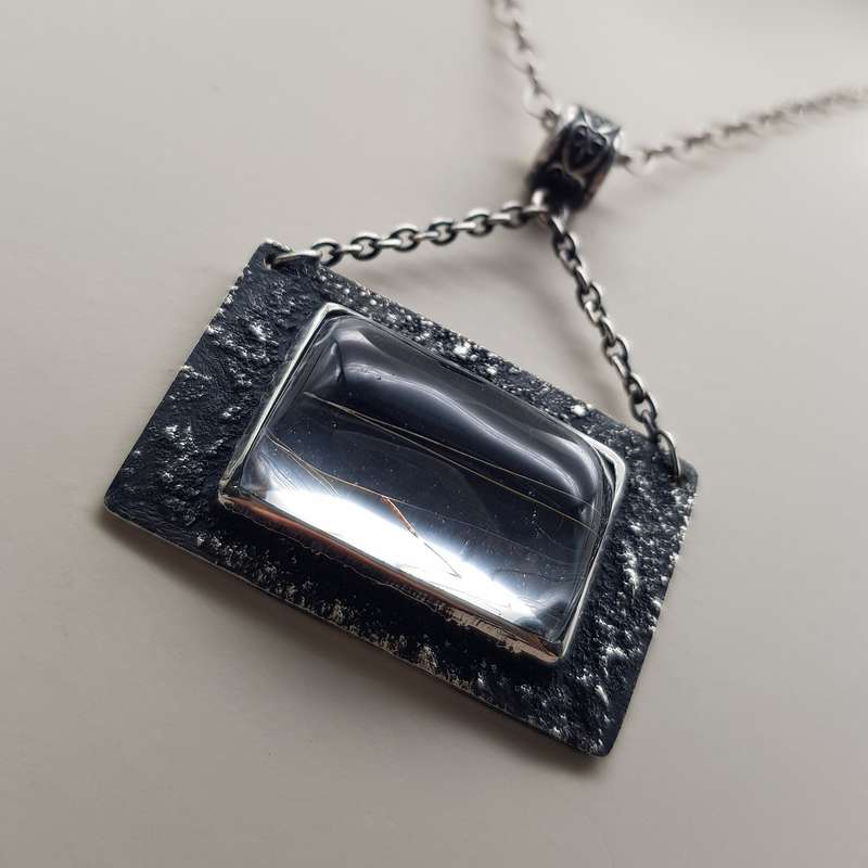 Golden Rutile in Quartz Window Necklace 925 SS