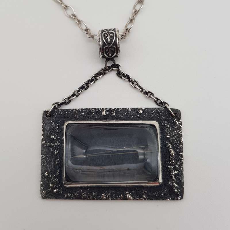 Golden Rutile in Quartz Window Necklace 925 SS