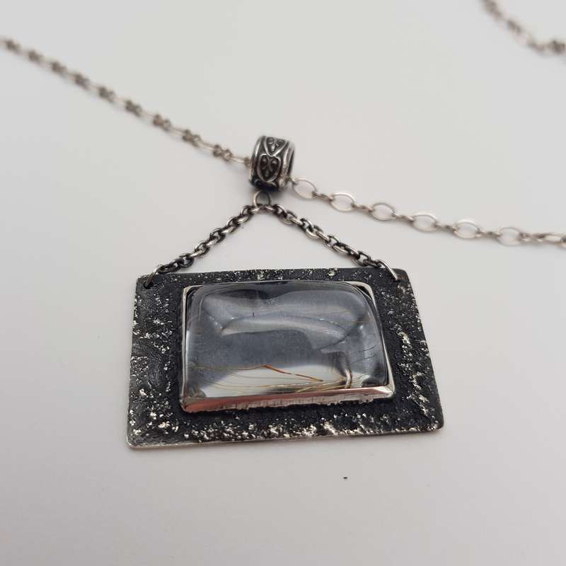 Golden Rutile in Quartz Window Necklace 925 SS