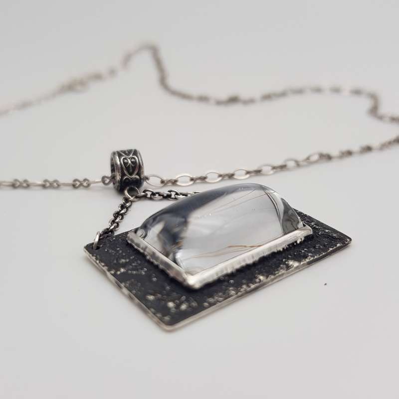 Golden Rutile in Quartz Window Necklace 925 SS