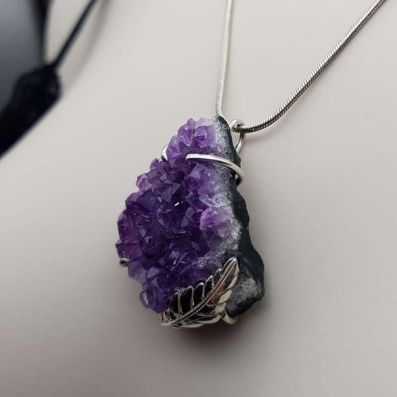 Large Natural Amethyst Pendant Sterling Silver