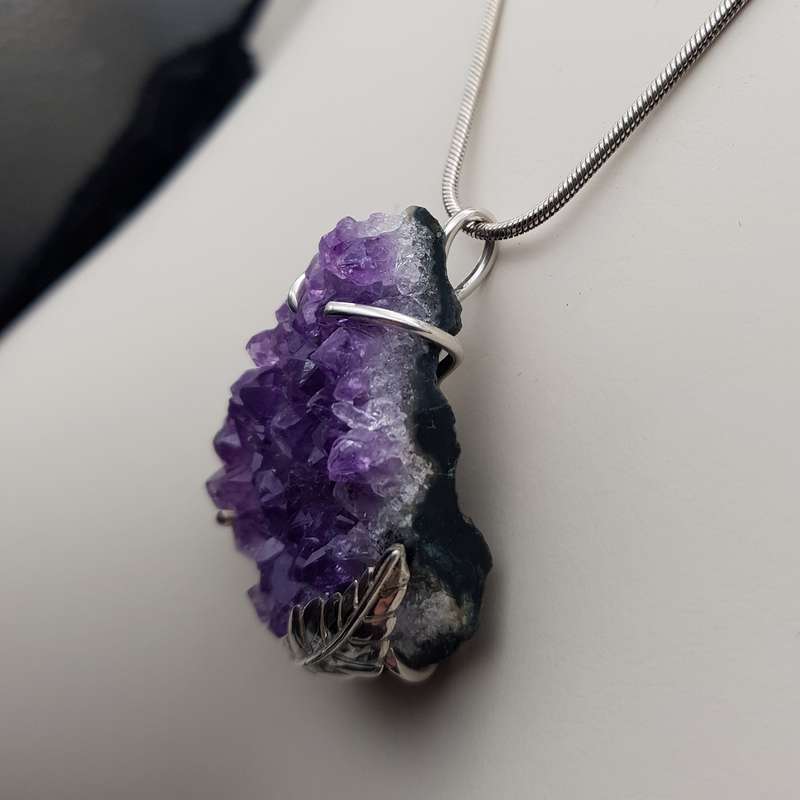 Large Natural Amethyst Pendant Sterling Silver