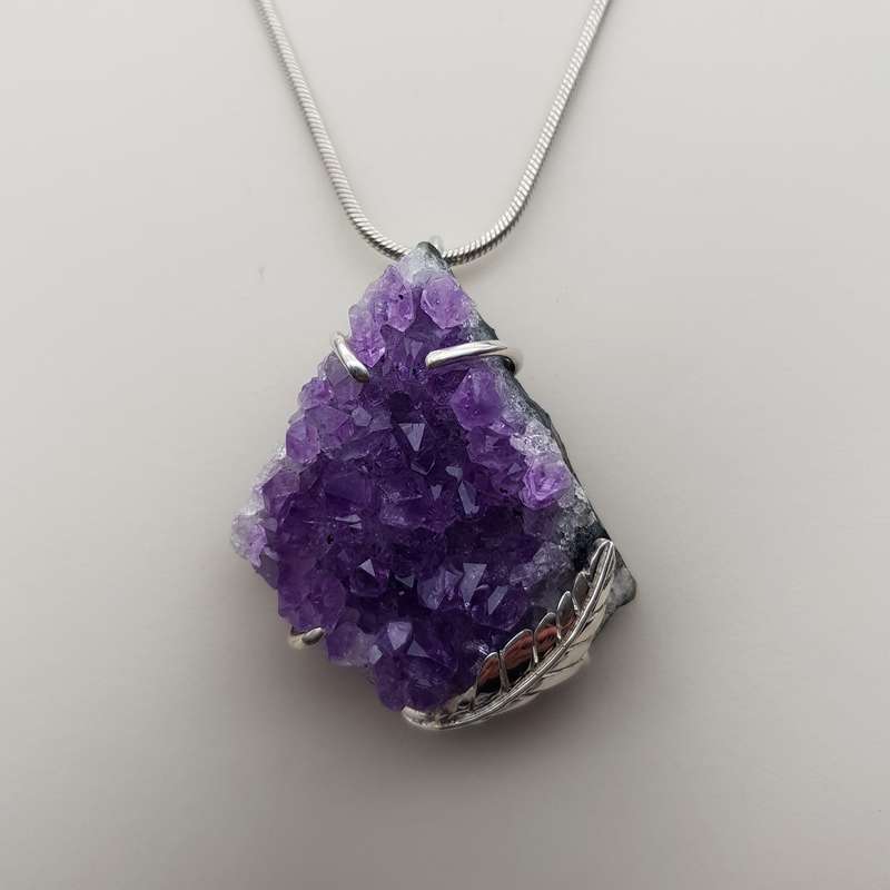 Large Natural Amethyst Pendant Sterling Silver