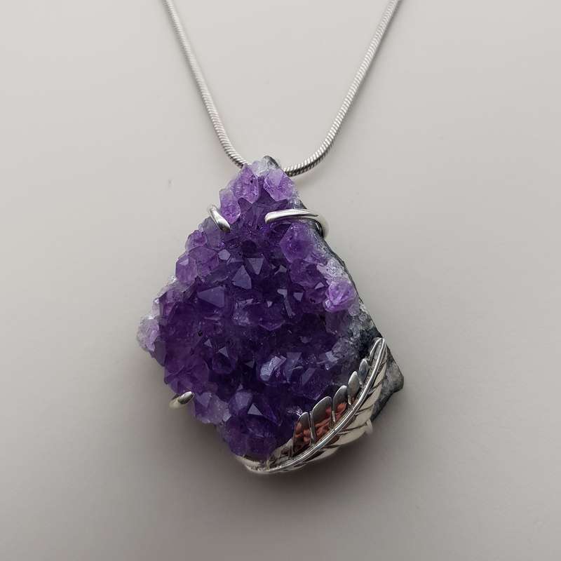 Large Natural Amethyst Pendant Sterling Silver