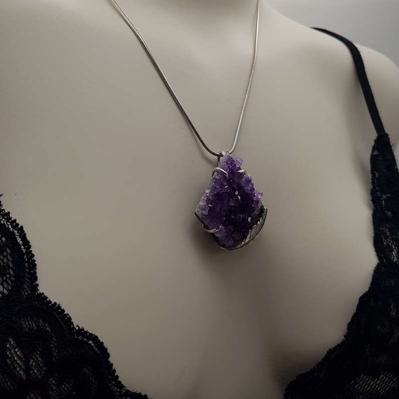 Large Natural Amethyst Pendant Sterling Silver