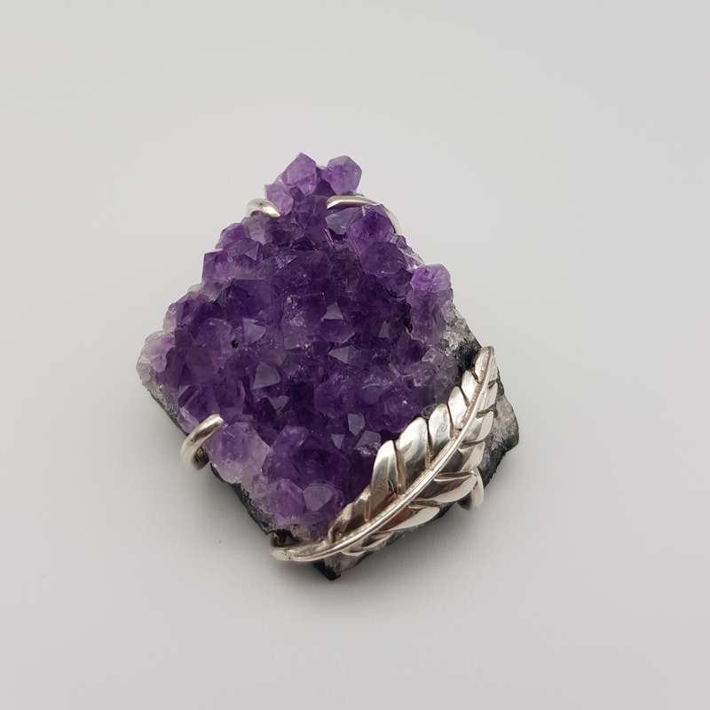 Large Natural Amethyst Pendant Sterling Silver