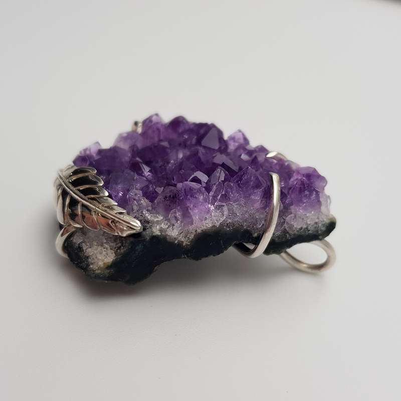 Large Natural Amethyst Pendant Sterling Silver