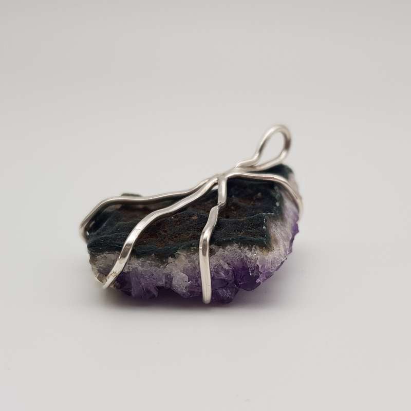 Large Natural Amethyst Pendant Sterling Silver