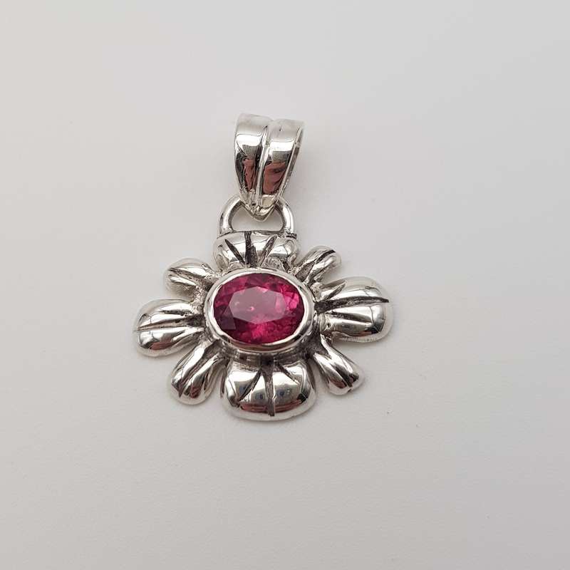 Natural Pink Tourmaline Handcrafted Flower Pendant 925 SS