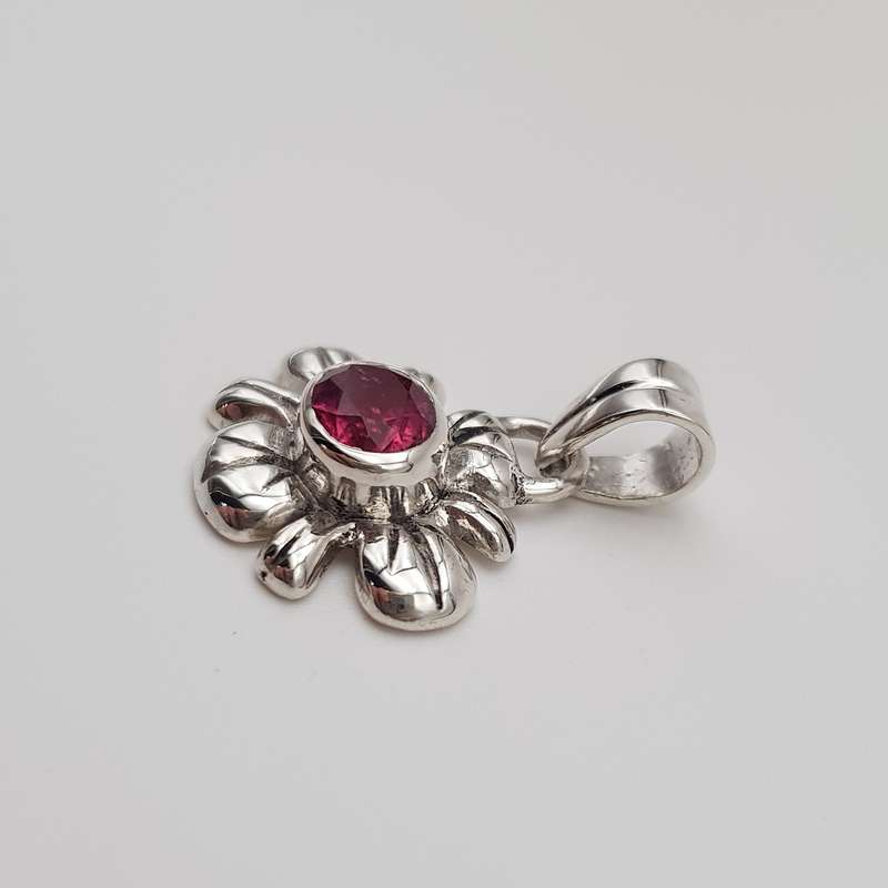 Natural Pink Tourmaline Handcrafted Flower Pendant 925 SS
