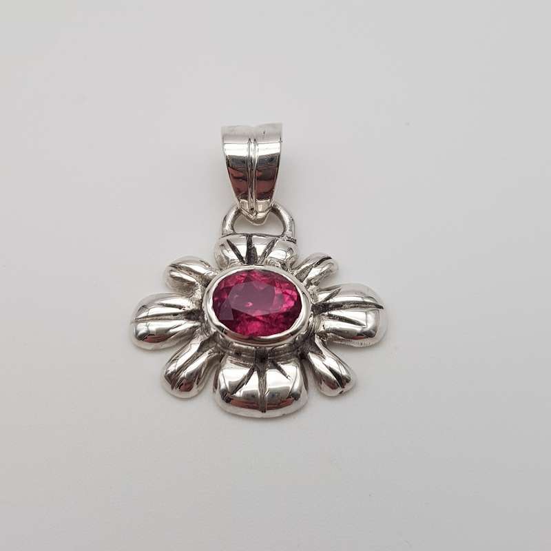 Natural Pink Tourmaline Handcrafted Flower Pendant 925 SS