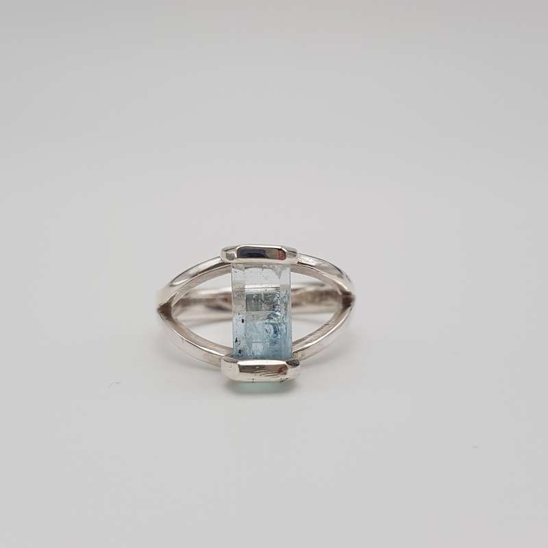Aquamarine Handcrafted Silver Ring - Size N