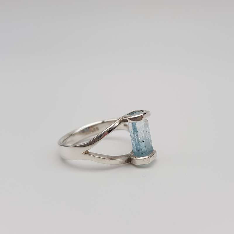 Aquamarine Handcrafted Silver Ring - Size N