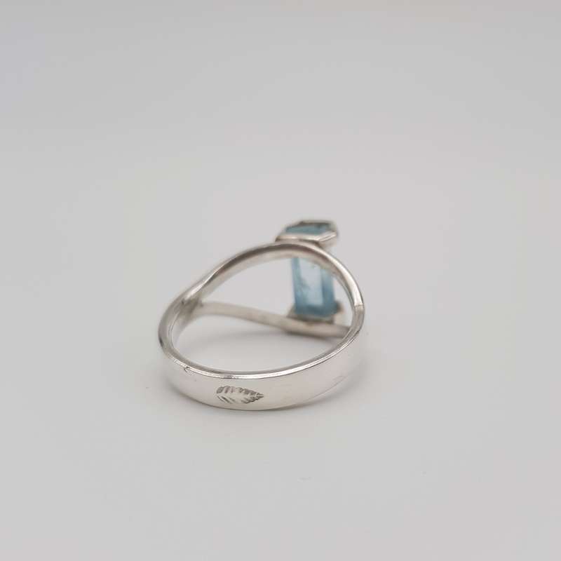 Aquamarine Handcrafted Silver Ring - Size N