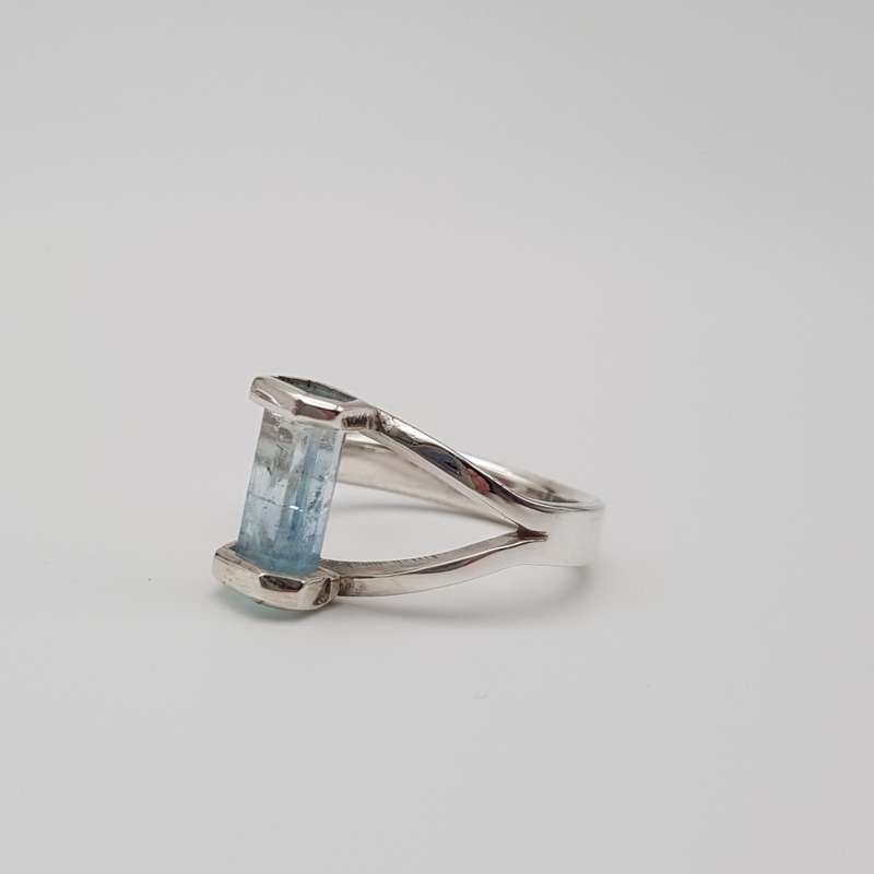 Aquamarine Handcrafted Silver Ring - Size N