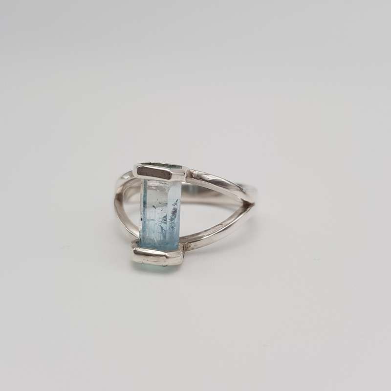 Aquamarine Handcrafted Silver Ring - Size N