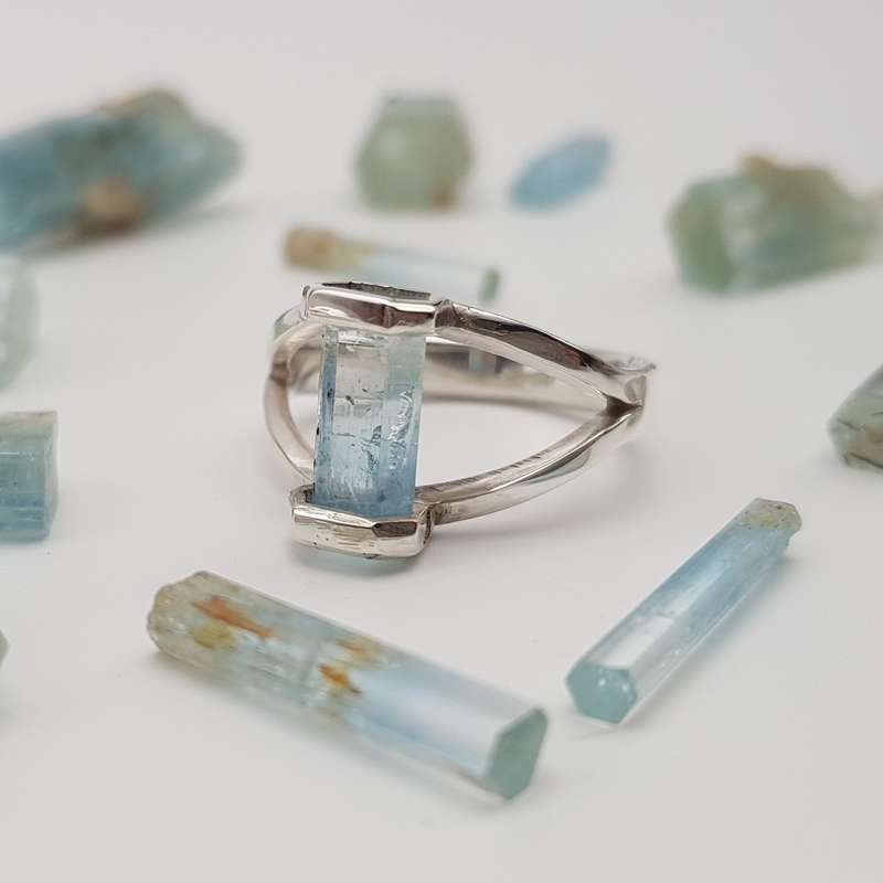 Aquamarine Handcrafted Silver Ring - Size N