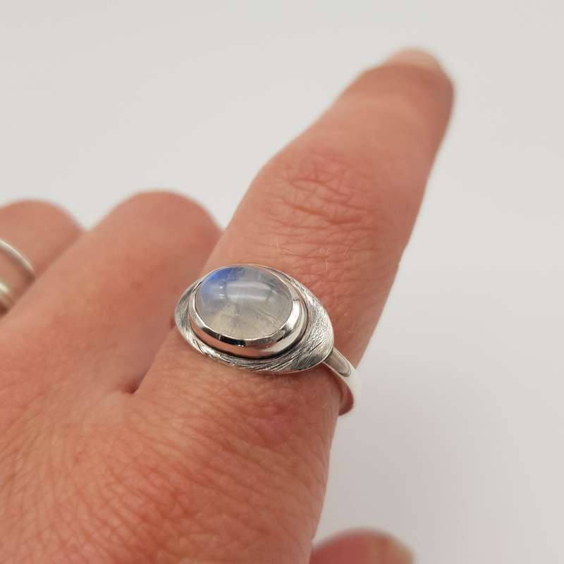 Rainbow Moonstone Sterling Silver Handmade Ring - Size O1/2-P