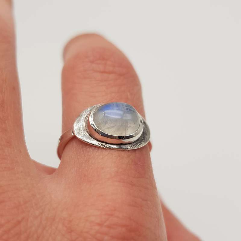 Rainbow Moonstone Sterling Silver Handmade Ring - Size O1/2-P