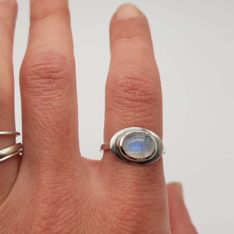 Rainbow Moonstone Sterling Silver Handmade Ring - Size O1/2-P