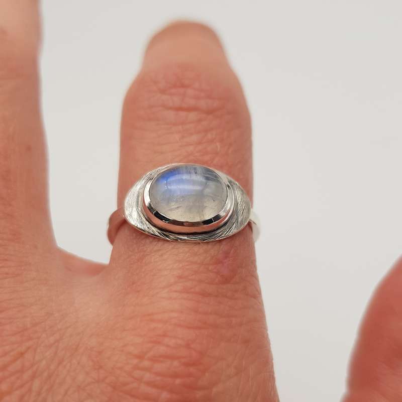 Rainbow Moonstone Sterling Silver Handmade Ring - Size O1/2-P