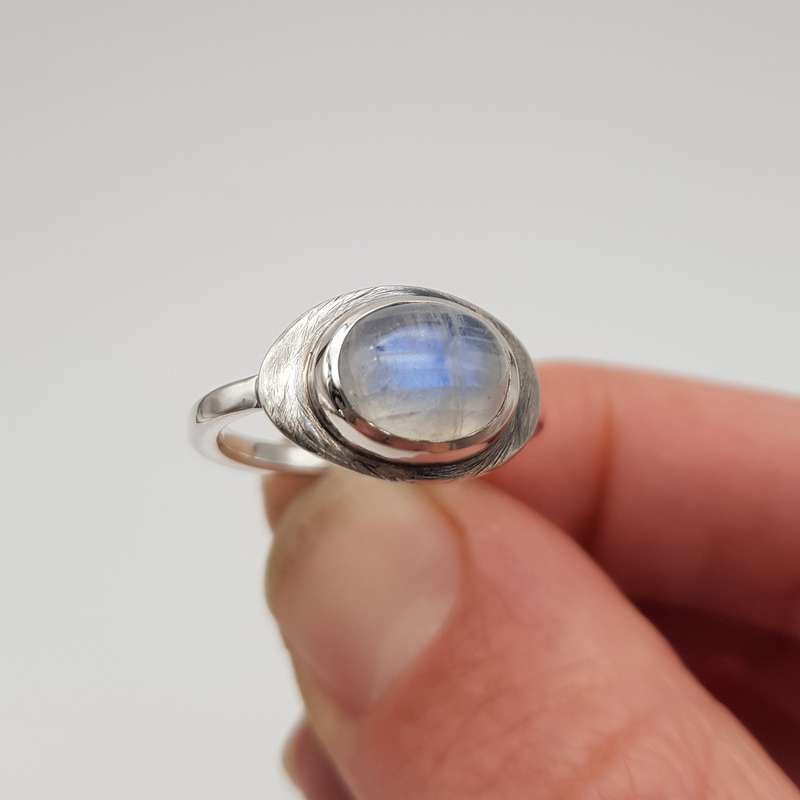 Rainbow Moonstone Sterling Silver Handmade Ring - Size O1/2-P