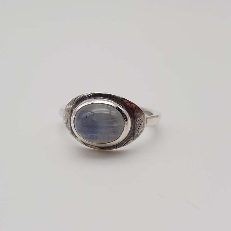 Rainbow Moonstone Sterling Silver Handmade Ring - Size O1/2-P