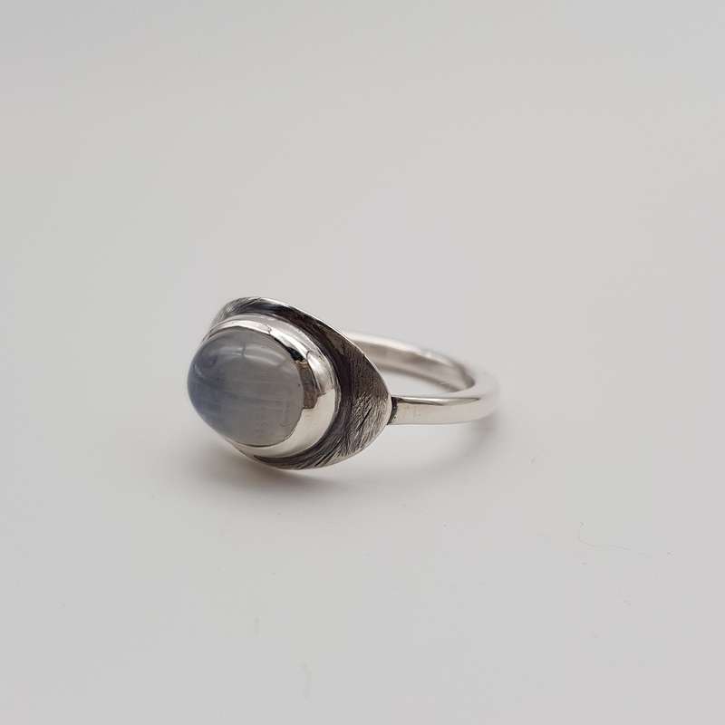 Rainbow Moonstone Sterling Silver Handmade Ring - Size O1/2-P