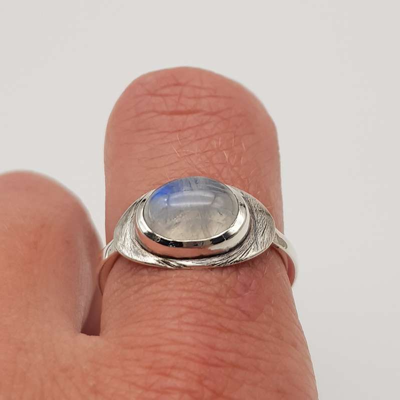 Rainbow Moonstone Sterling Silver Handmade Ring - Size O1/2-P