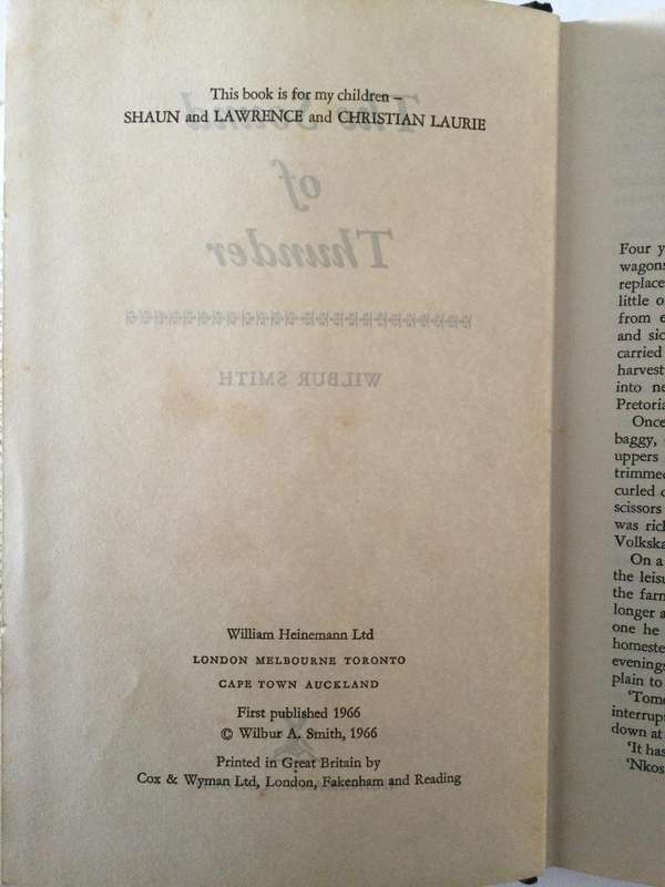 The Sound of Thunder, Wilbur Smith, 1966, Heinemann