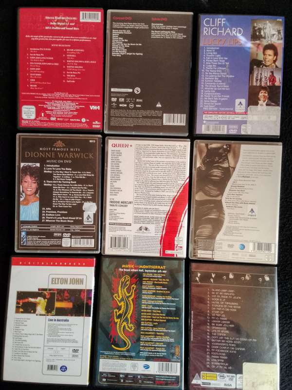9 DVD concerts: Tina Turner, Elton John, Queen, Dionne Warwick, Cliff Richard, Kurt Darren (All EX)