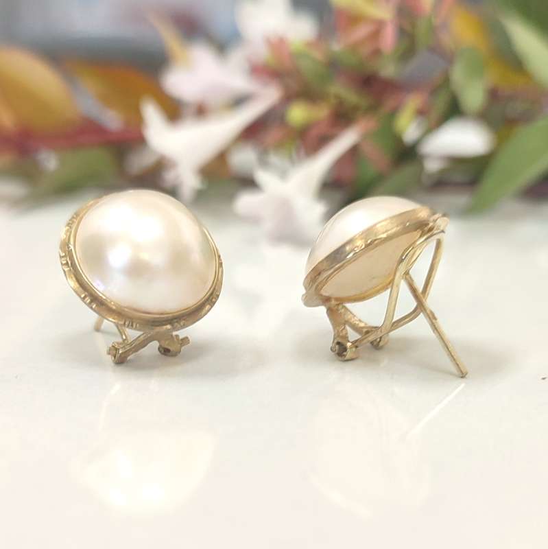 Yellow Gold & Pearl Earrings Set #cc024