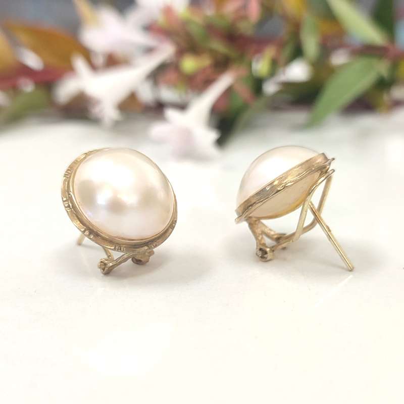 Yellow Gold & Pearl Earrings Set #cc024