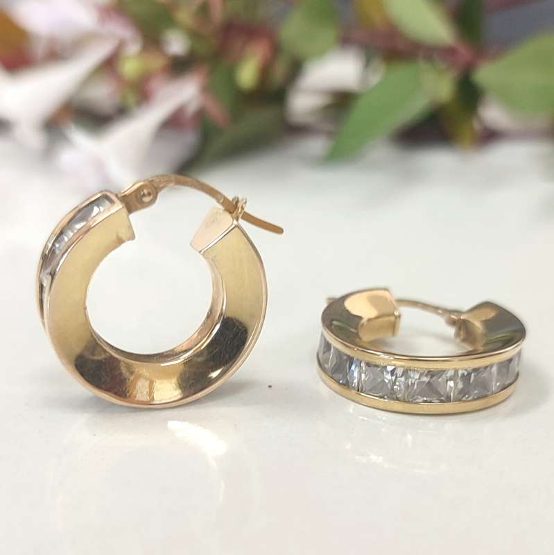 Gold & Cubic Zirconia Earrings Set #cc025